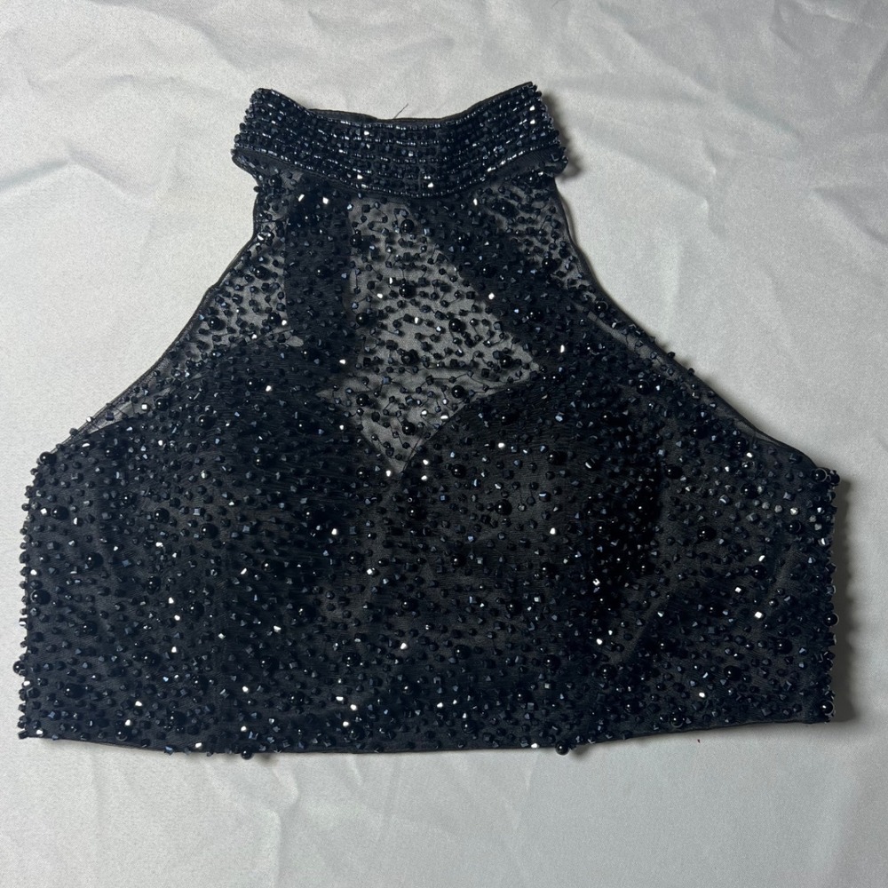 Beyond by Jovani‎ Vintage Black Beaded Halter Crop Top Formal Prom Size 14